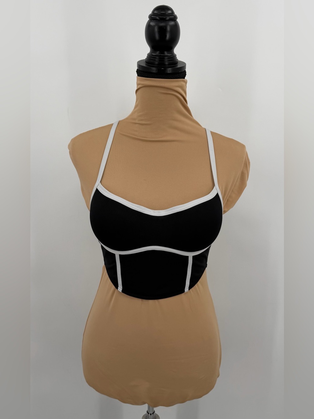 PINK Active Ultimate Push Up Longline sports Bra Black White XS sporty corset
